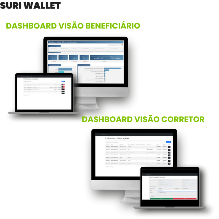 Modelos explicativos de dashboard do produto SuriWallet